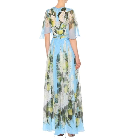 Shop Dolce & Gabbana Floral Silk-chiffon Midi Dress In Blue