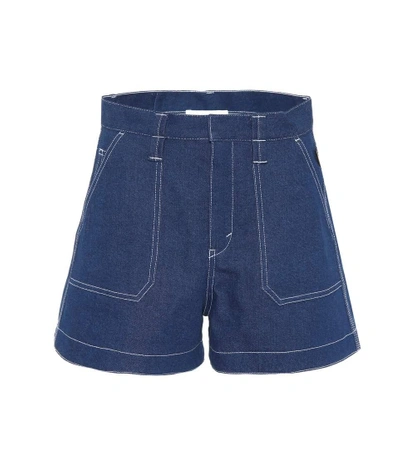 Shop Chloé Flared Denim Shorts In Blue
