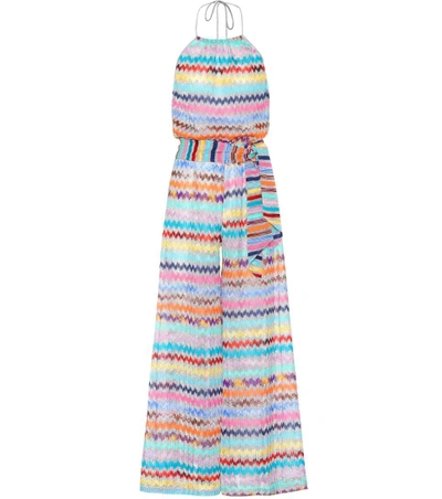Shop Missoni Crochet-knit Halter Jumpsuit In Multicoloured