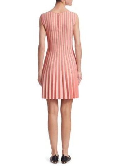 Shop Akris Punto Two-tone Pleated Fit-and-flare Dress In Rose Pink Peony