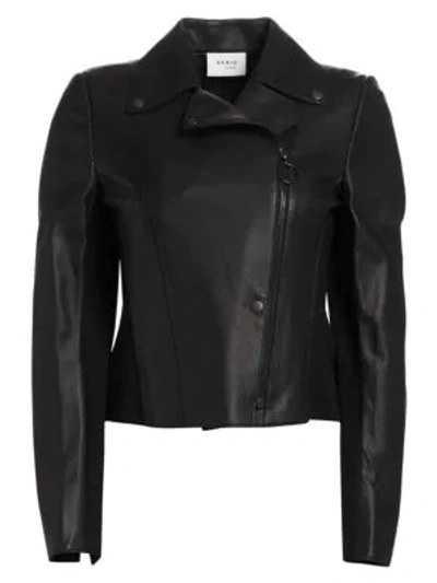 Shop Akris Punto Perforated Leather & Jersey Jacket In Black