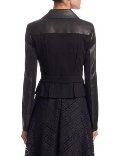 Shop Akris Punto Perforated Leather & Jersey Jacket In Black