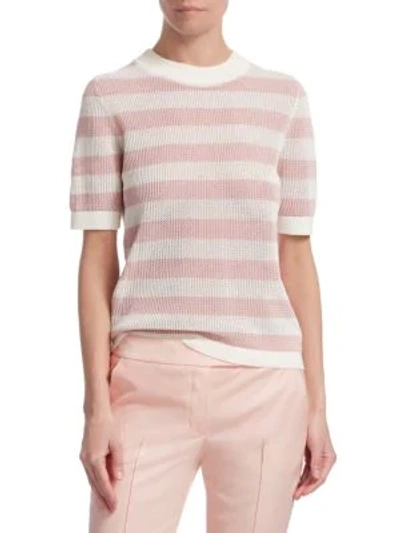 Shop Akris Punto Striped Cotton Short-sleeve Top In Rose Pink Cream