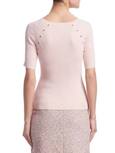 Shop Akris Punto Ribbed Eyelet Top In Rose Pink