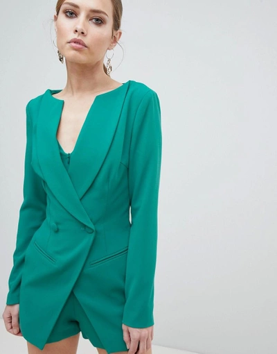 Shop Lavish Alice Double Breasted Blazer Style Romper - Green