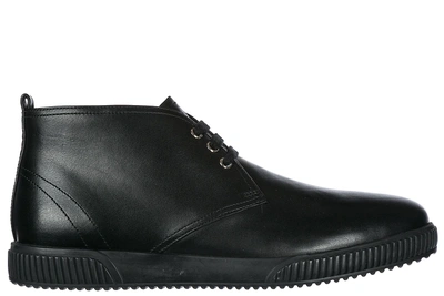 Shop Prada Men's Leather Desert Boots Lace Up Ankle Boots In Black