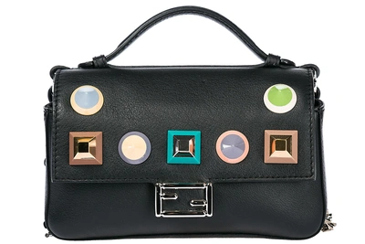 Shop Fendi Women's Leather Cross-body Messenger Shoulder Bag Double Micro Baguette In Black