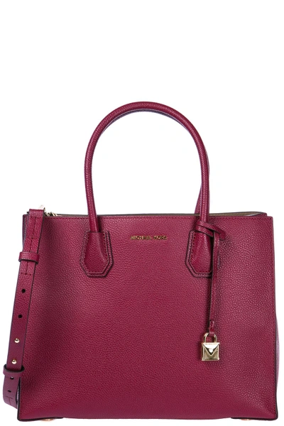 Shop Michael Kors Women's Leather Handbag Shopping Bag Purse Mercer In Brown