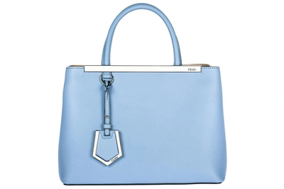 Shop Fendi Women's Leather Handbag Shopping Bag Purse 2jours In Blue