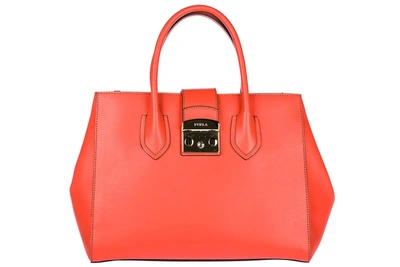 Shop Furla Women's Leather Handbag Shopping Bag Purse Metropolis In Orange