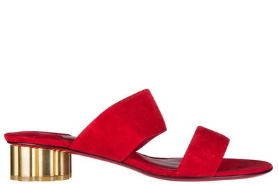 Shop Ferragamo Women's Suede Heel Sandals Belluno In Red