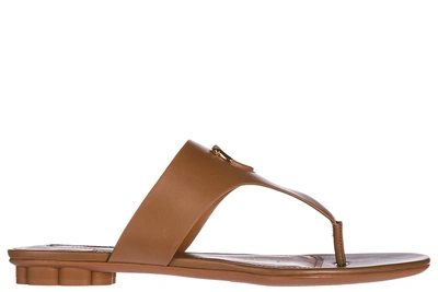 Shop Ferragamo Women's Leather Flip Flops Sandals Enfola In Brown