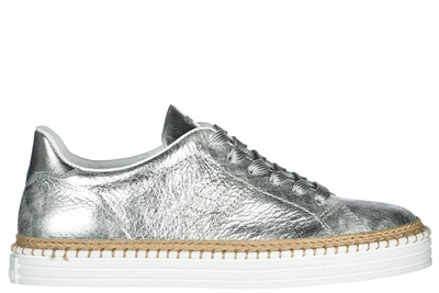 Shop Hogan Women's Shoes Leather Trainers Sneakers R260 In Silver