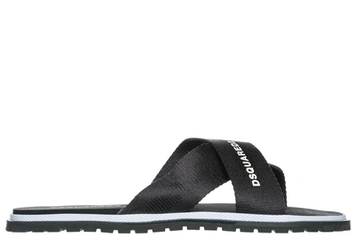 Dsquared2 Cross Strap Logo Flat Sandals In Black | ModeSens