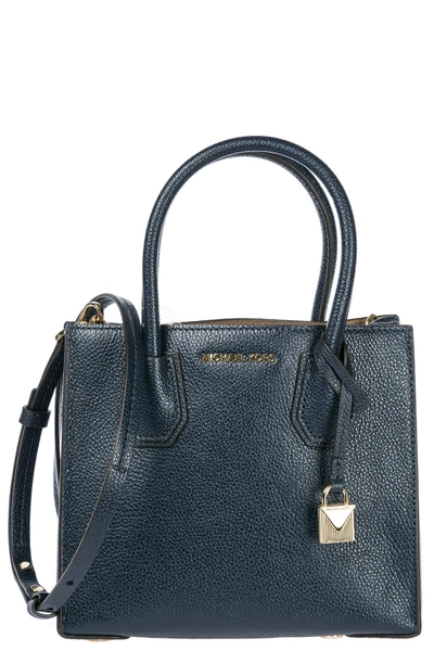 Shop Michael Kors Women's Leather Handbag Shopping Bag Purse Mercer In Blue