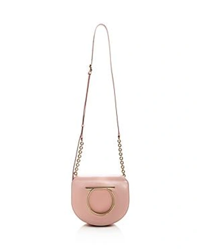 Shop Ferragamo Medium Vela Calfskin Shoulder Bag In Bonbon Pink/gold