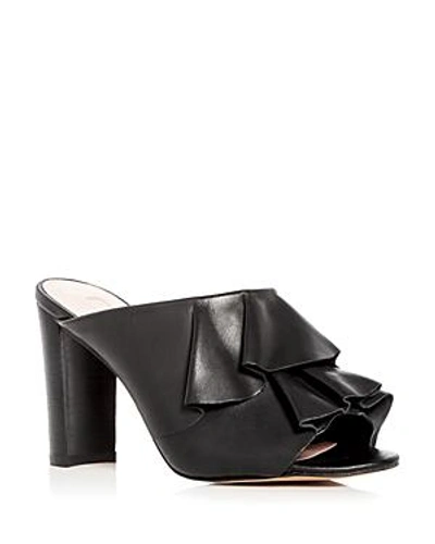 Shop Avec Les Filles Women's Mallory Leather Ruffle High-heel Slide Sandals In Black