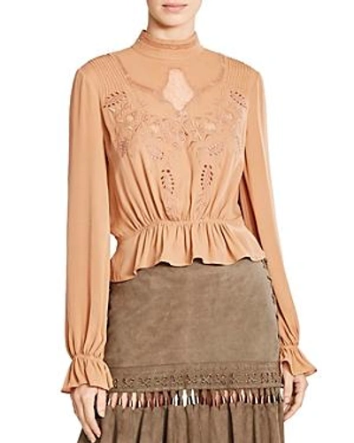 Shop Haute Hippie Della Rose Embroidered Eyelet Blouse In Whiskey