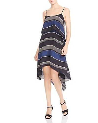 Shop Halston Heritage Striped A-line Dress In Black/denim Stripe