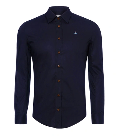 Shop Vivienne Westwood Classic Stretch Shirt Blue/navy In Blue Navy