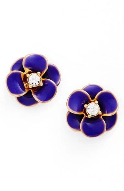 Shop Kate Spade Shine On Flower Stud Earrings In Navy