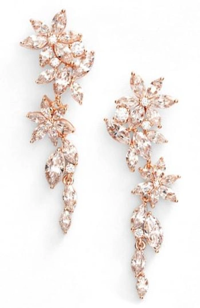 Shop Nadri Flower Linear Drop Earrings In Rose Gold