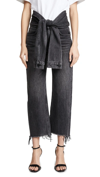 Shop Alexander Wang Stack Tie Crop Jeans In Grey Aged