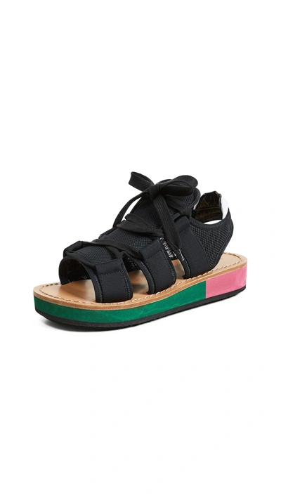 Shop Marni Wedge Sandals In Black/black/lily