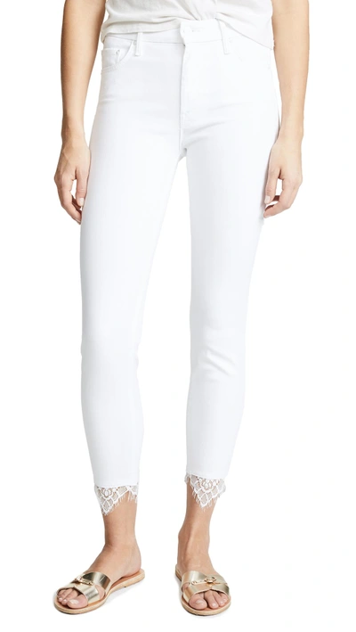 Shop Mother The Looker Dagger Jeans With Lace In Glass Slipper