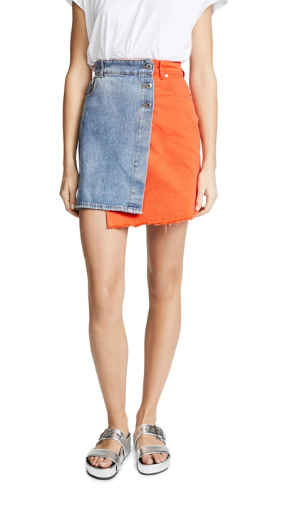 Shop Msgm Colorblock Skirt In Blue/orange