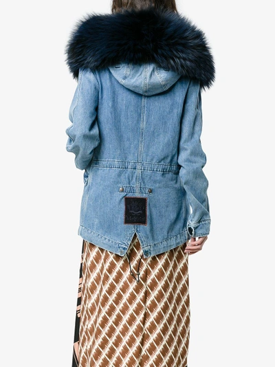 Shop Mr & Mrs Italy Denim Jacket With Fur Ruff In Blue