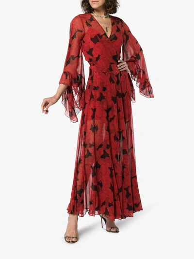 Shop De La Vali Floral Maxi Dress In Red
