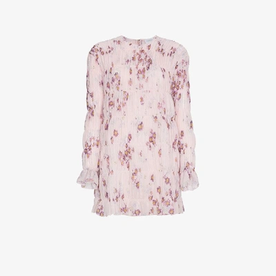 Shop Giambattista Valli Silk Floral Mini Dress In Pink&purple