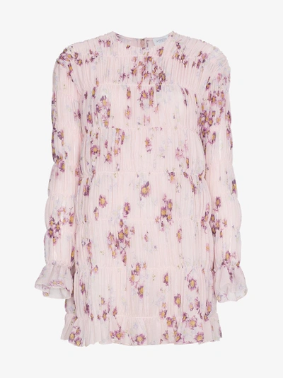 Shop Giambattista Valli Silk Floral Mini Dress In Pink&purple
