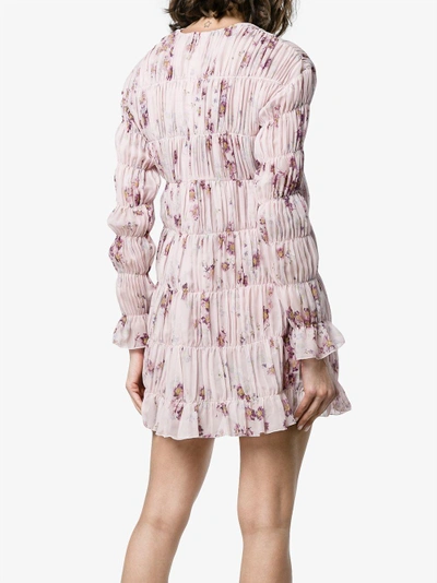 Shop Giambattista Valli Silk Floral Mini Dress In Pink&purple