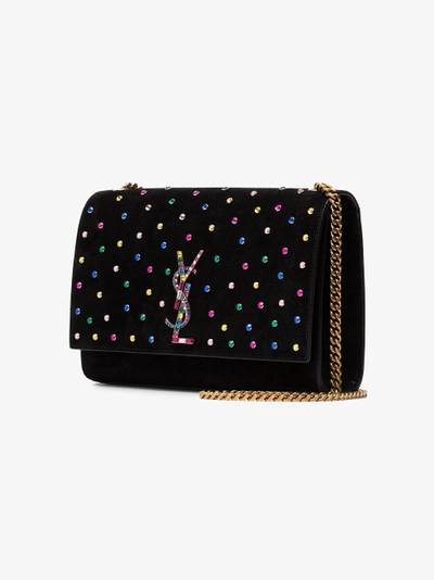 Shop Saint Laurent Black Kate Jewel Studded Suede Bag