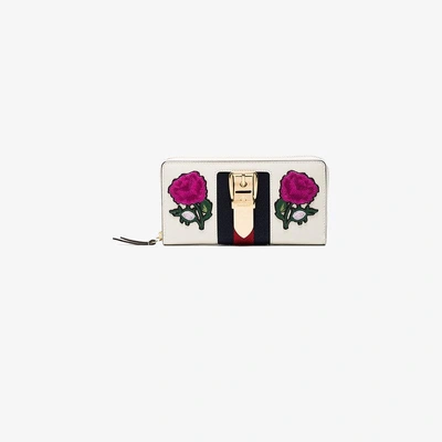 Shop Gucci Multicoloured Sylvie Embroidered Leather Zip Around Wallet