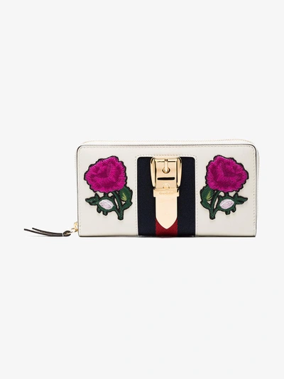 Shop Gucci Multicoloured Sylvie Embroidered Leather Zip Around Wallet