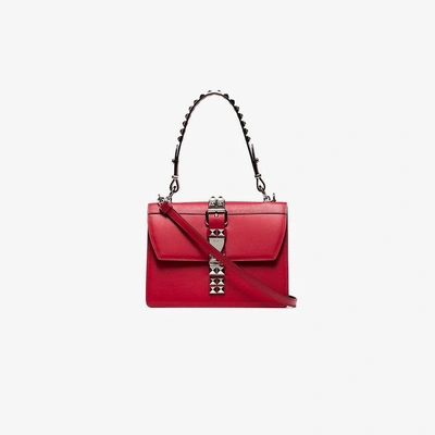 Shop Prada Red Studded Leather Shoulder Bag