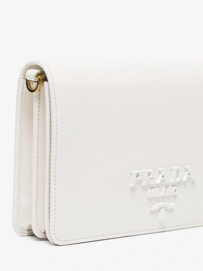 Shop Prada White Leather Monogram Clutch