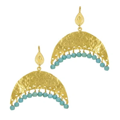 Shop Ottoman Hands Hammered Crescent And Turquoise Beaded Earrings