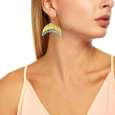 Shop Ottoman Hands Hammered Crescent And Turquoise Beaded Earrings