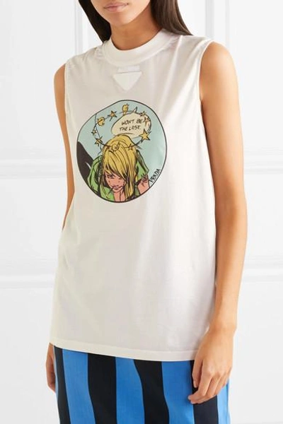 Shop Prada Printed Cotton-jersey Tank In White