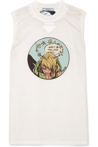 Shop Prada Printed Cotton-jersey Tank In White