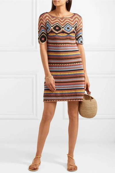 Shop See By Chloé Crocheted Cotton Mini Dress In Tan