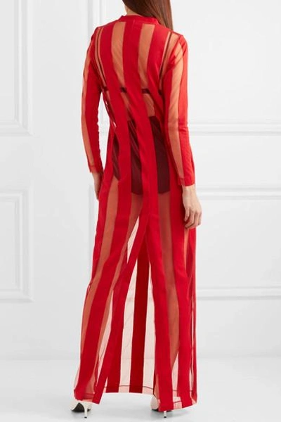 Shop Marques' Almeida Striped Devoré-chiffon Maxi Dress In Red