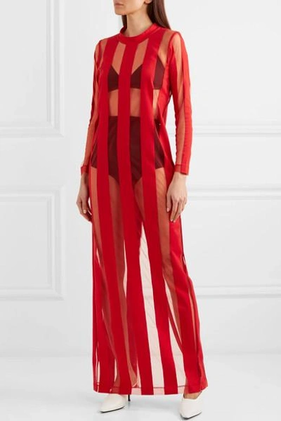 Shop Marques' Almeida Striped Devoré-chiffon Maxi Dress In Red