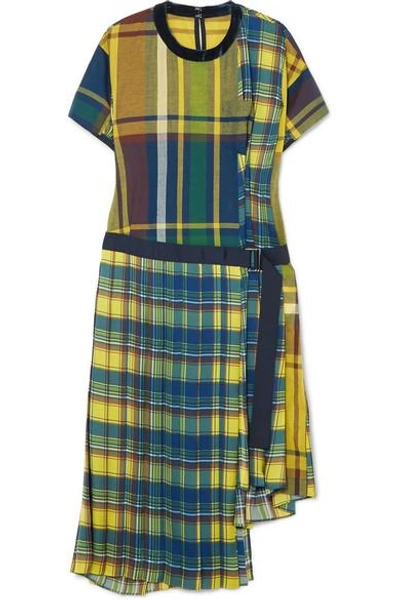 Shop Sacai Asymmetric Cotton-blend Midi Dress In Yellow