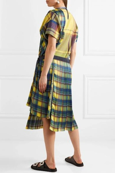 Shop Sacai Asymmetric Cotton-blend Midi Dress In Yellow