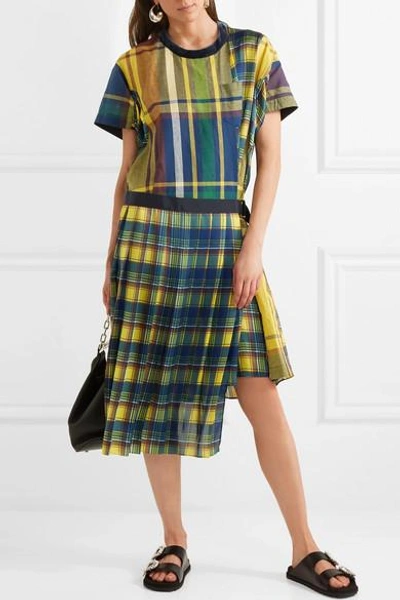 Shop Sacai Asymmetric Cotton-blend Midi Dress In Yellow